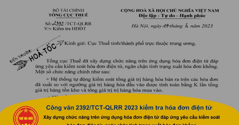 Công Văn 2392/TCT-QLRR 2023 Kiểm Tra Hóa Đơn Điện Tử